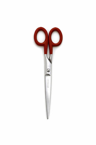 PENCO large stainless steel scissors with red plastic handles and pointed silver blades