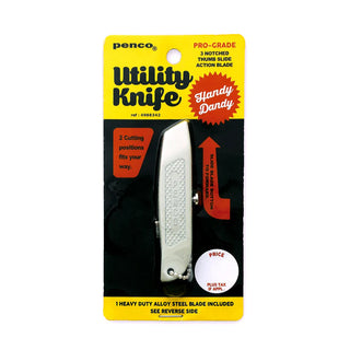Penco utility knife on a black and yellow packaging with text.
