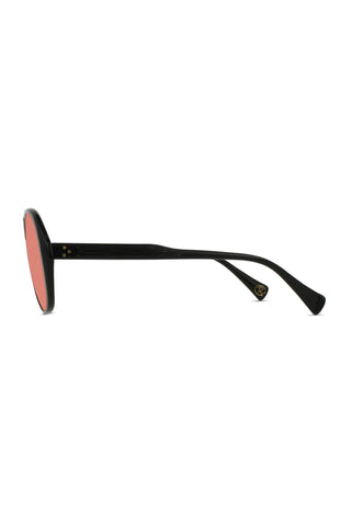 Jenever sunglasses side view, matte black frame and rose tinted lenses