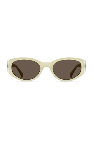 RAEN Kwela sage opal sunglasses with brown oval lenses and light green frame