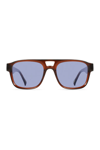 RAEN Rifka Cask sunglasses, tortoise frame with blue tinted lenses