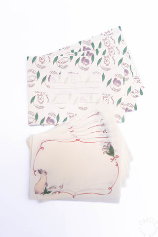 Floral and rabbit stationery with a white background