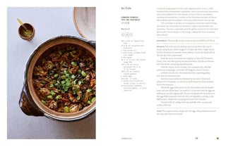 Tofu dish in a pot with a recipe on the right side