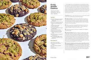 Fruity Doodle Cookies on a white surface with a recipe card on the right.
