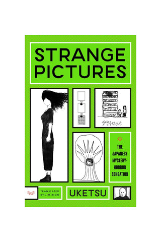 Strange Pictures paperback book, green cover with black-and-white collage and title