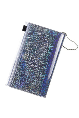 Black holographic 5 pocket pouch on a white background