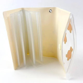 Small 5-pocket pouch open, cream back panel with multiple transparent divider pockets
