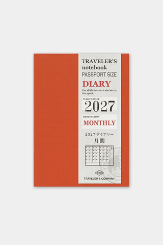 TRAVELER'S COMPANY 2027 passport monthly planner, passport-size diary in orange