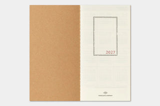 Brown 2027 planner back cover with outlined label box