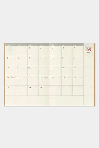 Passport monthly calendar pages for 2027 with numbered dates and September highlights