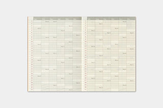 Passport monthly planner calendar spread with 2027 dates and thin grid lines