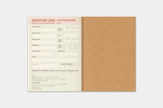 Departure card for travelers insert with form fields and TRAVELER'S COMPANY branding
