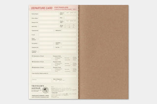 Open departure card form with printed fields and headings