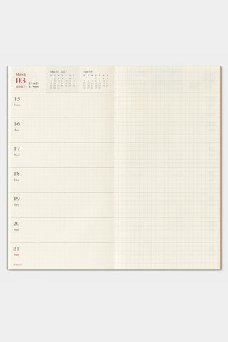 Open planner page with month calendar and weekly schedule grid