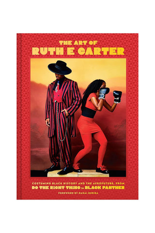 Book cover of 'The Art of Ruth E. Carter' with two characters against a red background
