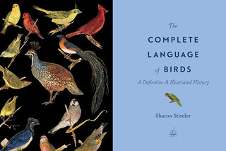 Book cover of 'The Complete Language of Birds' with illustrations of birds on a black and blue background.