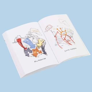 Open book with colorful illustrations of maps and migrations on a light blue background