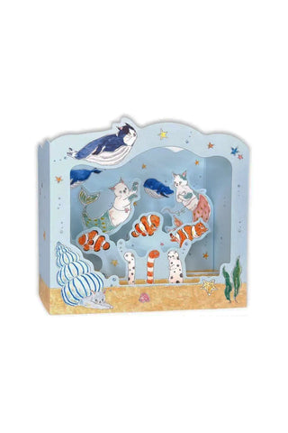 Decorative pop up card with sea-themed illustrations on a white background