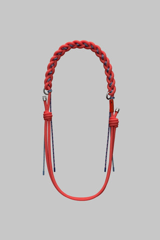 Red braided O-rope strap with silver metal clips and red end loops