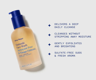 Ursa Major Fantastic Face Wash bottle with blue pump and label details