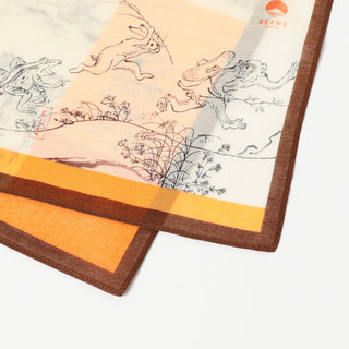 Handkerchief with artistic design of animals and plants on a white background