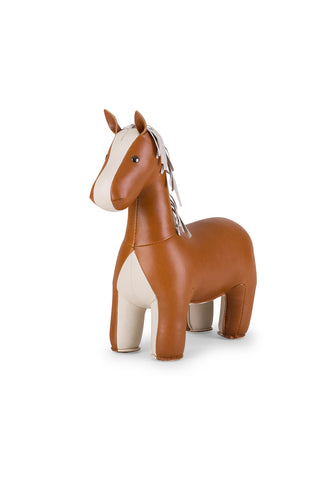 Horse-shaped bookend with a white stripe on a white background