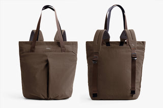 Brown tote bags with straps on a white background