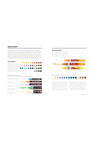 Color swatches and markers on a white background