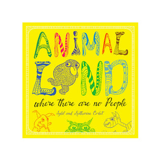 Yellow children’s book cover with colorful animal drawings and title lettering
