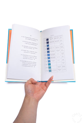 Werner's color nomenclature book open, showing text pages and color block chart