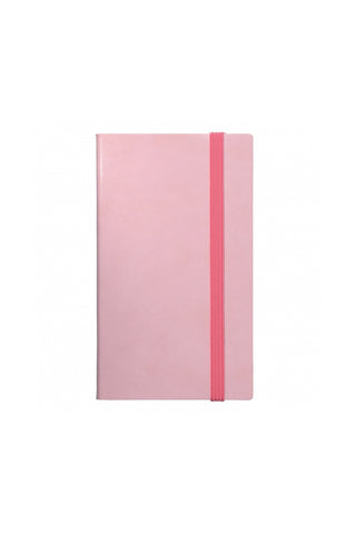 Pink notebook with a pink strap on a white background