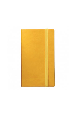 Yellow notebook with a yellow strap on a white background