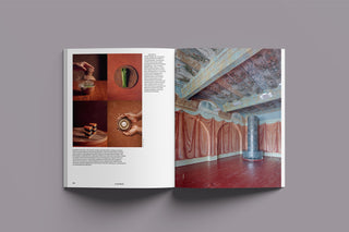 FRAME magazine open spread with two interior room photos and article text