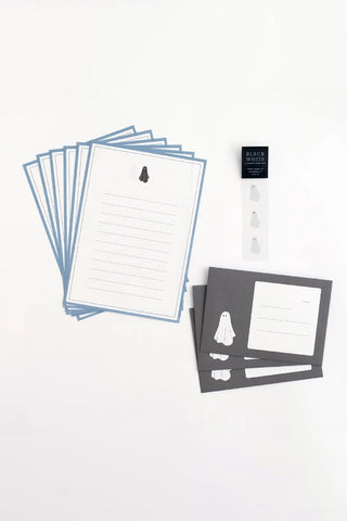 Ghost letter set with multiple letter sheets, envelopes, and ghost icon stationery cards