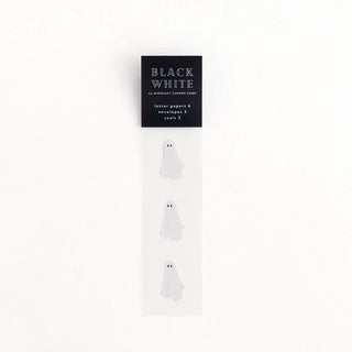 Ghost letter papers with three small ghost icons on white backing card