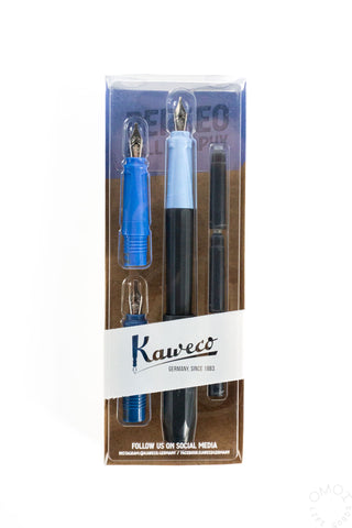 Boxed perkeo calligraphy set in blue on a white background