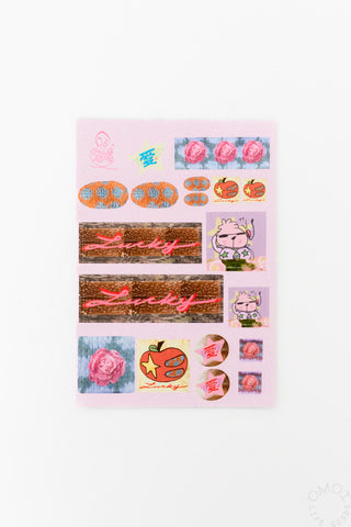 Lucky in Love pink sticker sheet on a white background