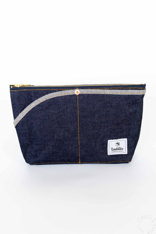 Medium denim Luddite pouch on a white background