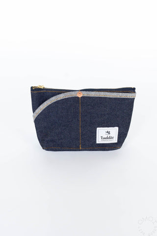 Small denim Luddite pouch on a white background