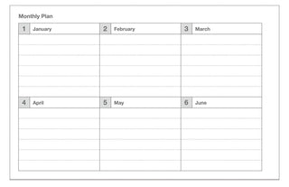 January to June blank monthly planner layout