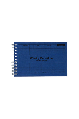 Blue weekly schedule planner on a white background