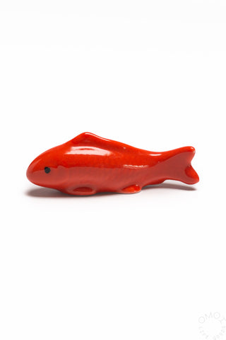 Red fish chopstick rest, low profile with glossy finish and fins