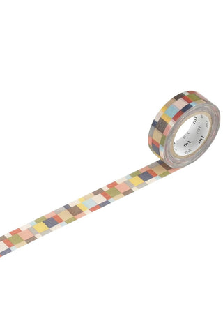 Multicolored patterned tape on a white background
