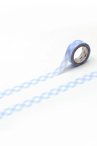 Light blue and white checkered washi tape on a white background