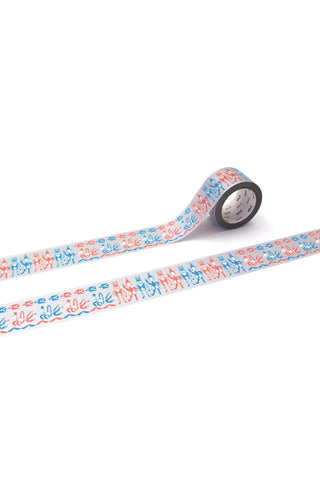 Decorative tape with colorful animals wearing outfits on a white background