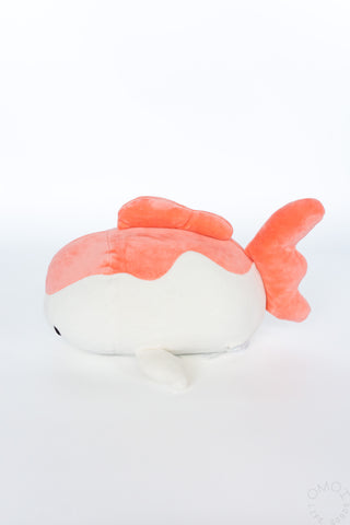 Side profile of Goldfish plush on a white background