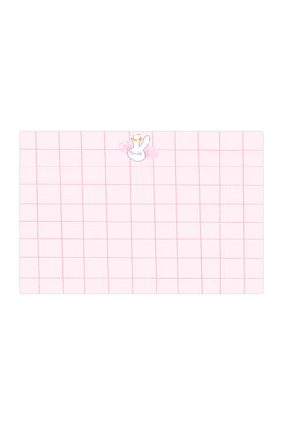 Pink grid postcard with bunny drawing on a white background