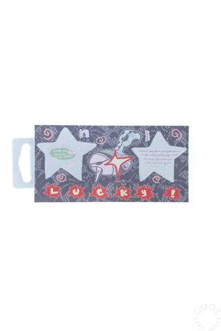 Sticker sheet with blue stars and red Lucky text on a white background