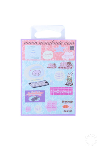 Blue and pink nonalouie sticker sheet on a white background