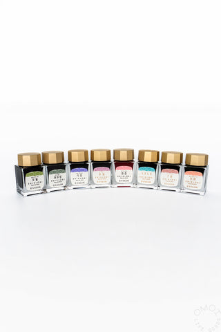 Set of Shikiori spring ink bottles on a white background